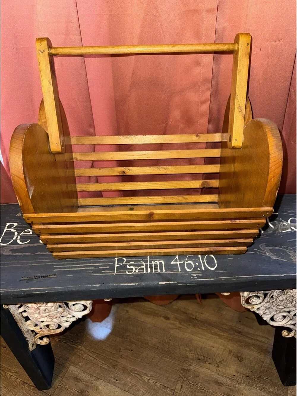 Vintage Heart Wood Basket Cottagecore Country Farmhouse 16x12x12